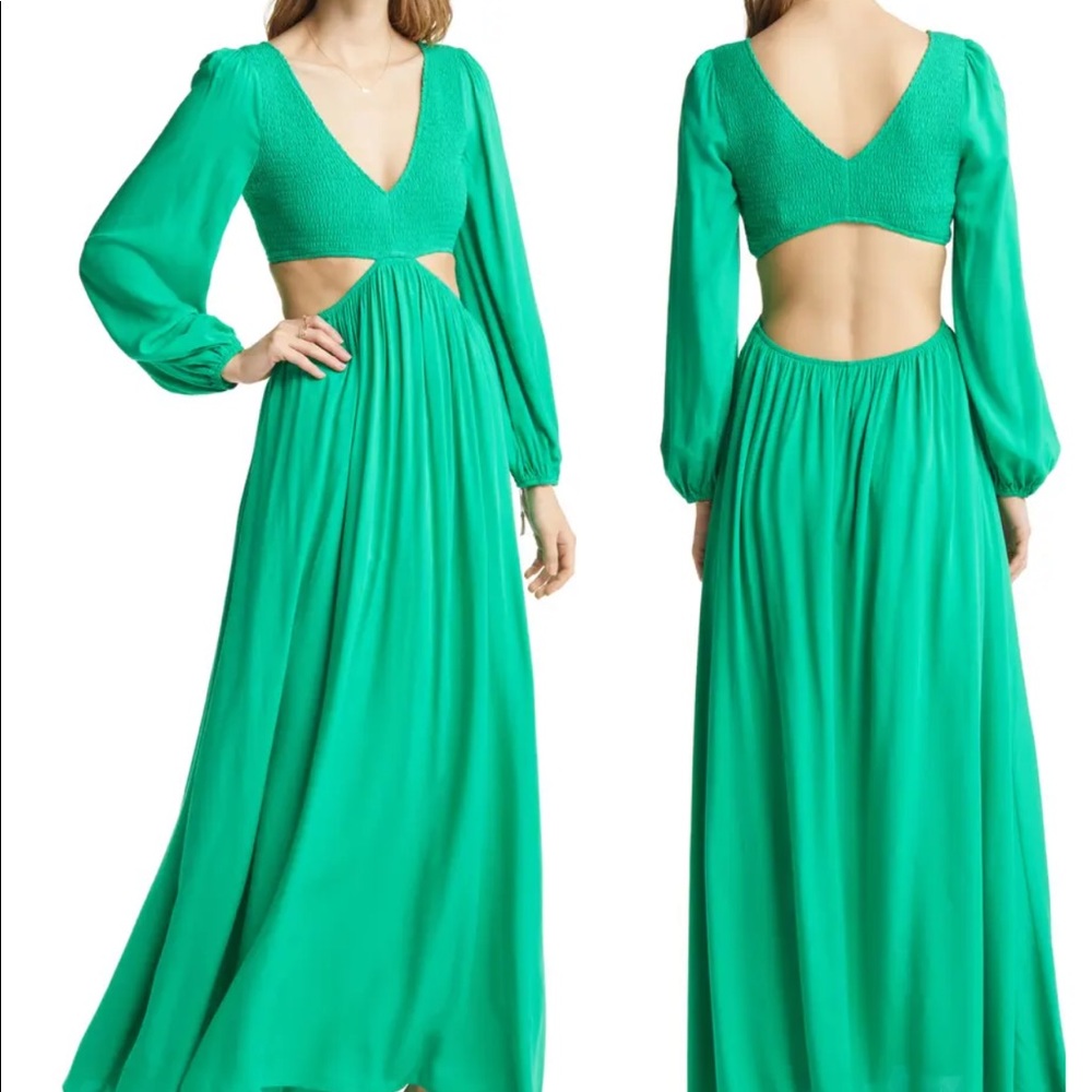 VICI x Nordstrom Smocked Cutout Long Sleeve Maxi Dress